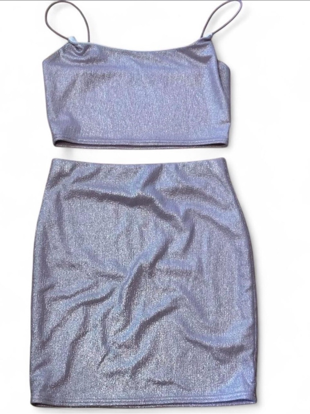 Metallic Light Pink Bodycon Mini Skirt Set